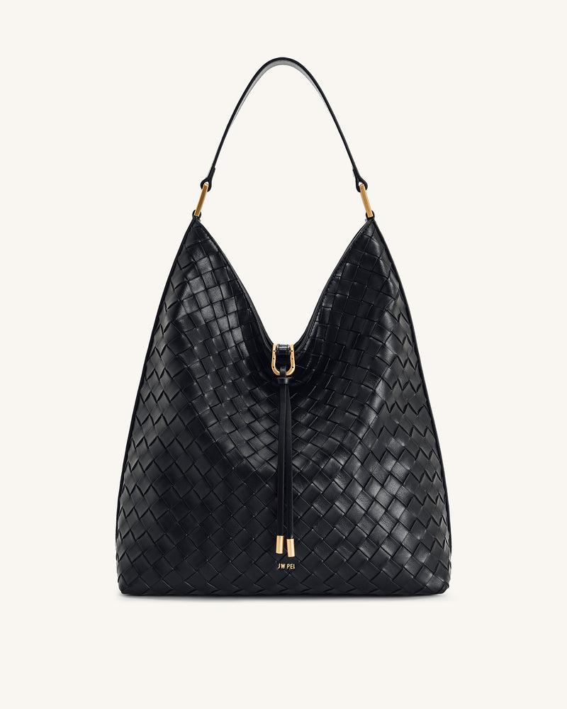 Aria Woven Texture Shoulder Bag - Black