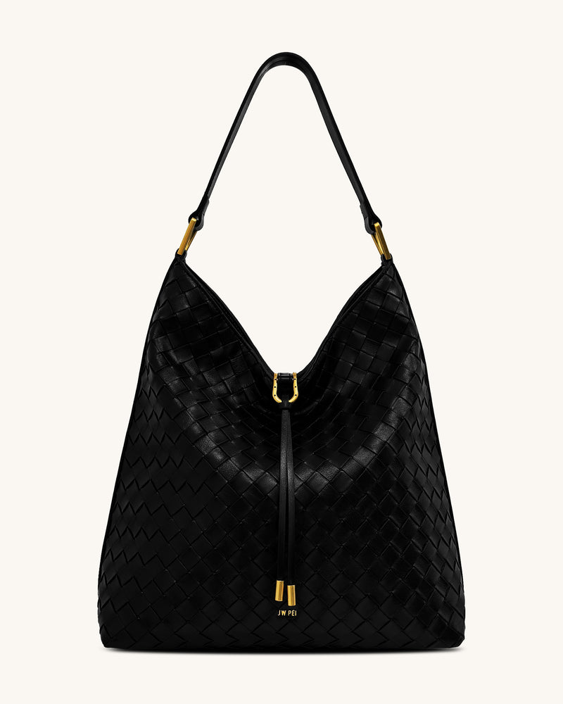 Aria Woven Texture Shoulder Bag - Black