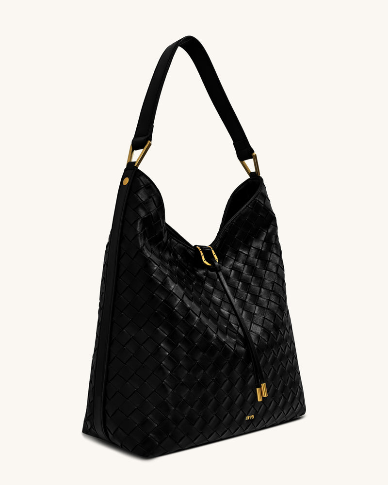 Aria Woven Texture Shoulder Bag - Black