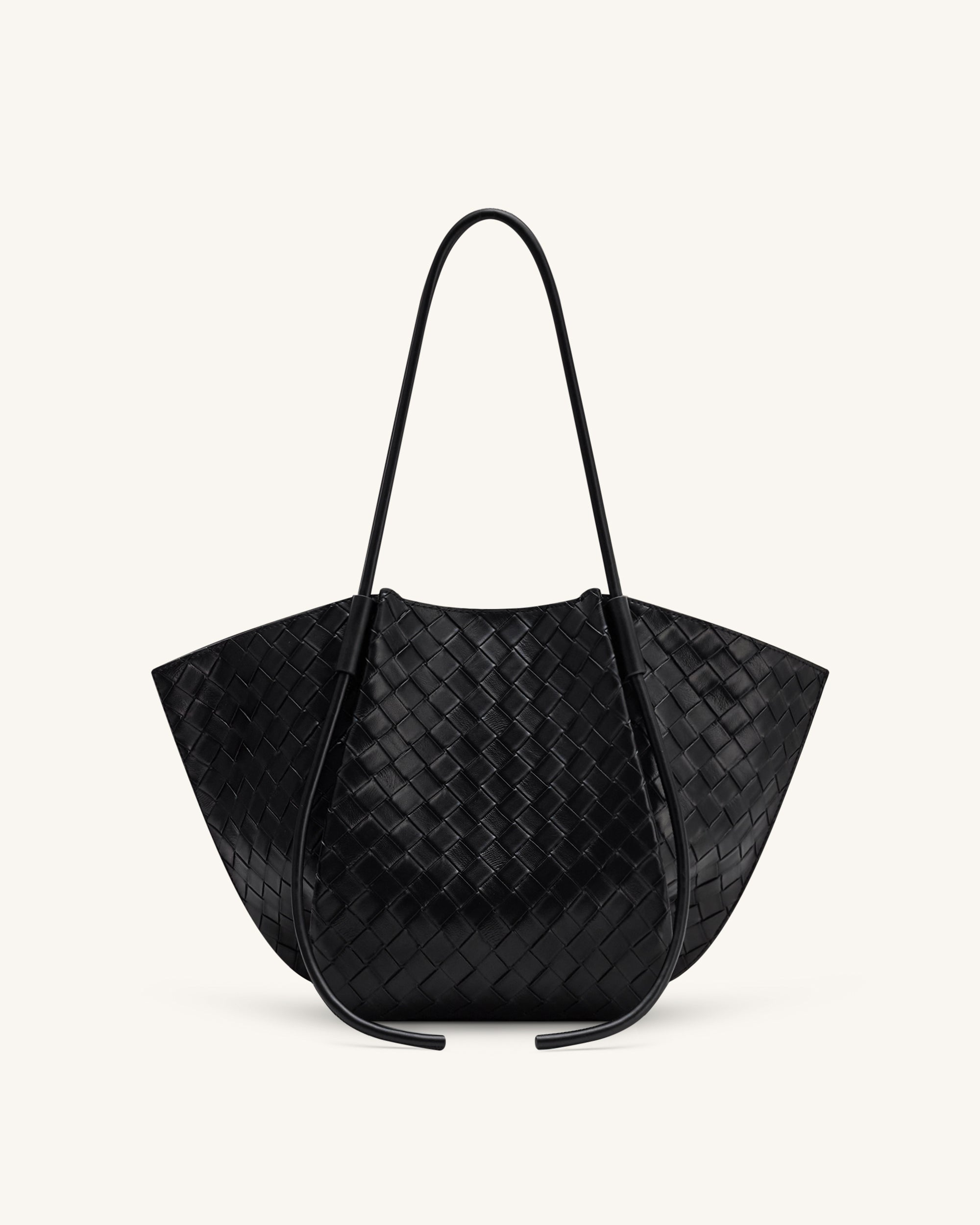 Nala Wide Weave Texture Tote Bag - Black
