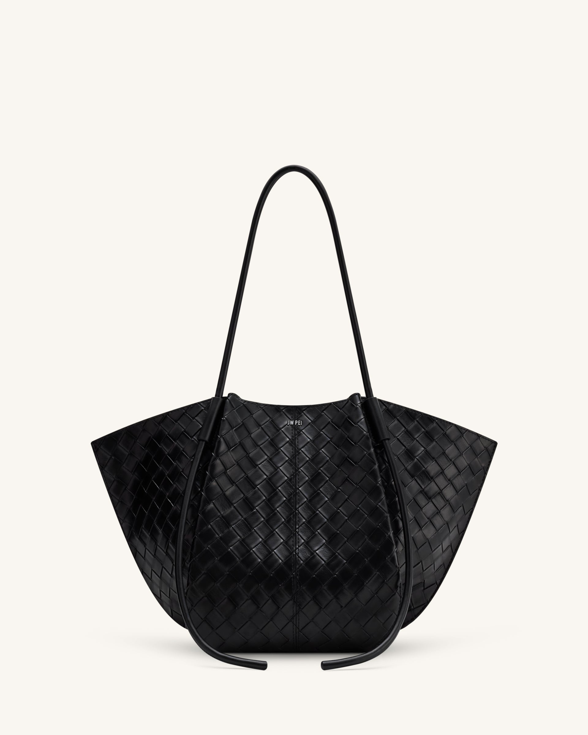 Natalie Handbag – Woven Tote Bag For Women, Inverted Triangle Top Handle, Black