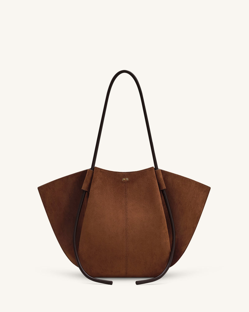 Nala Faux Suede Wide Tote Bag - Brown