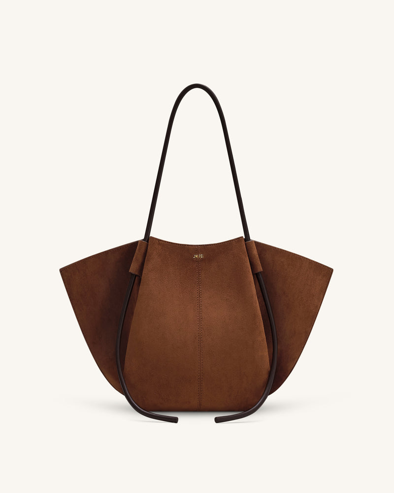 Nala Faux Suede Wide Tote Bag - Brown