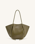 Nala Wide Weave Texture Tote Bag - Olive Green
