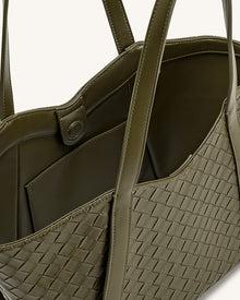 Kiana Large Capacity Weave Texture Tote Bag - Dark Olive