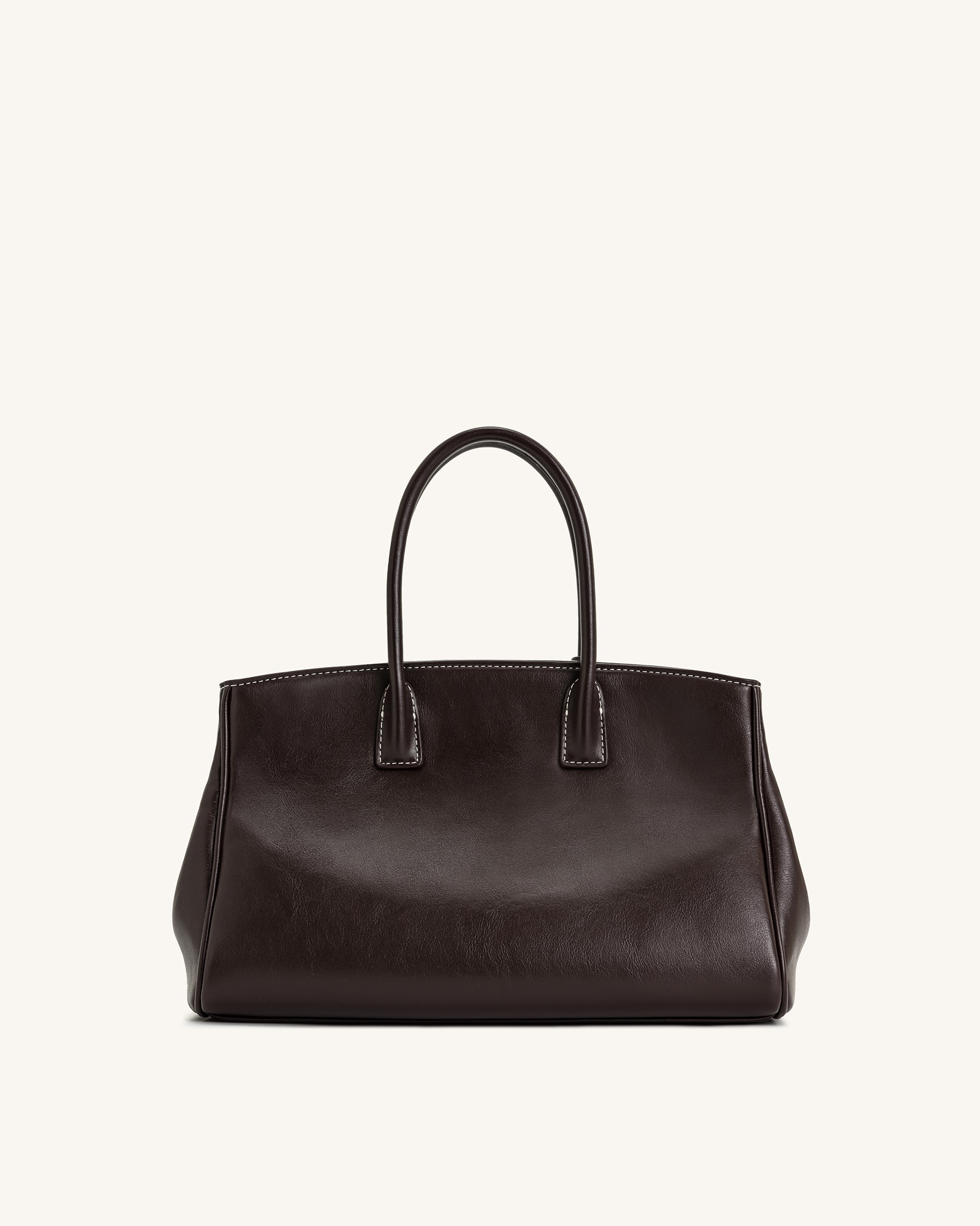 Ziva Metal Lock Decoration Tote Bag - Dark Brown | JW PEI