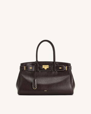 Lucia Classic Faux Suede Top Handle Bag - Taupe