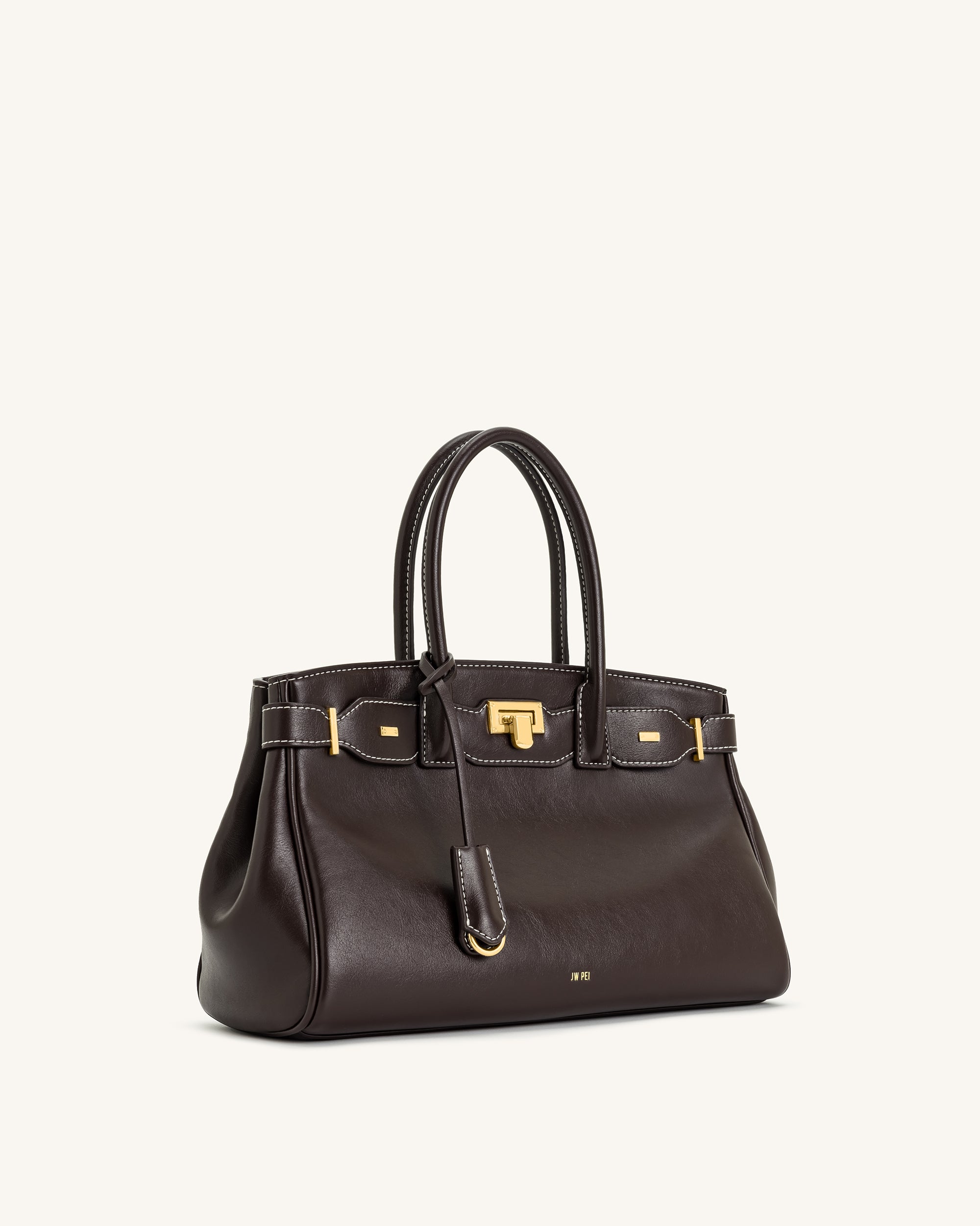 Ziva Metal Lock Decoration Tote Bag - Dark Brown | JW PEI