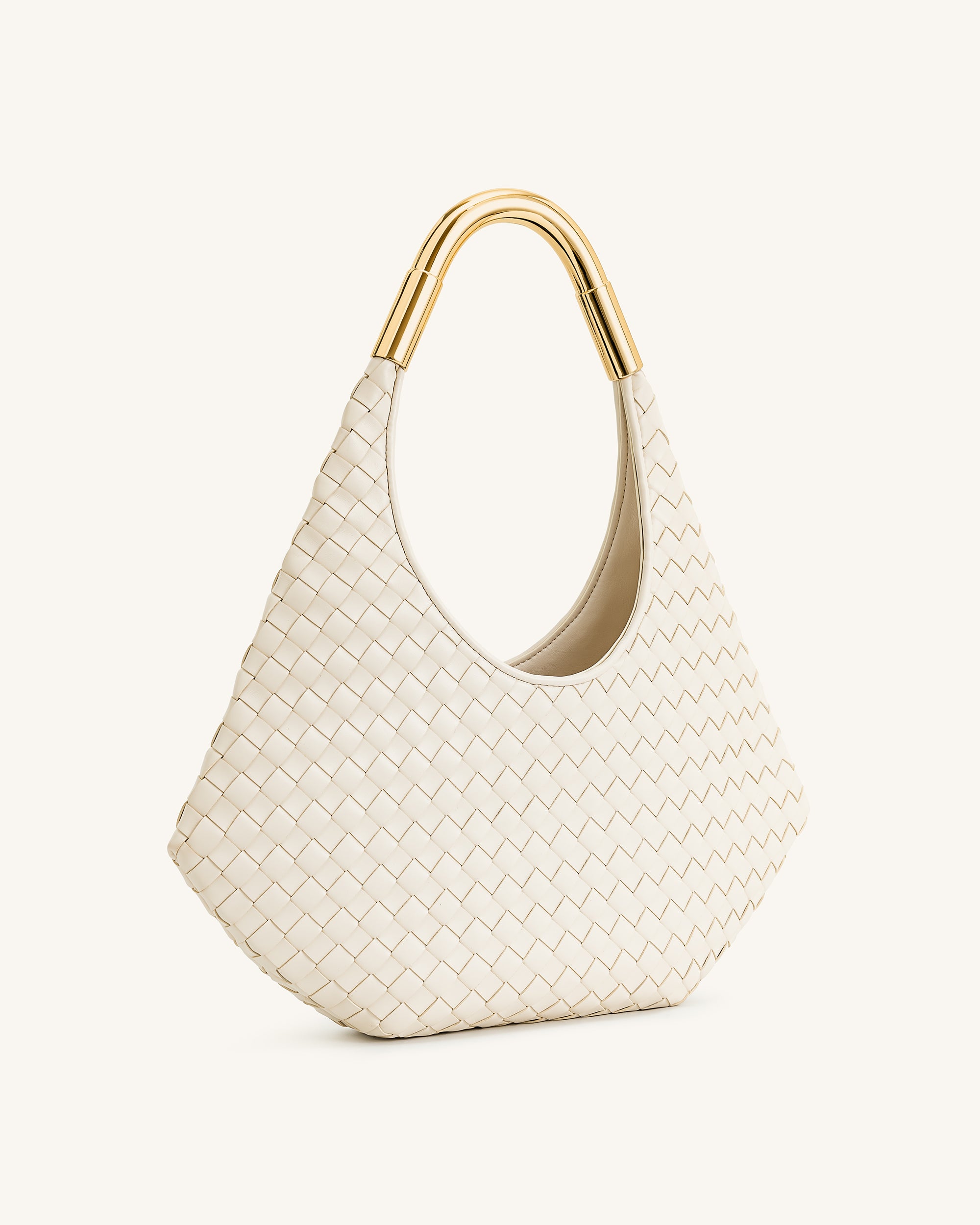 Olivia Hand-Woven Metal Handle Hobo Bag - White | JW PEI