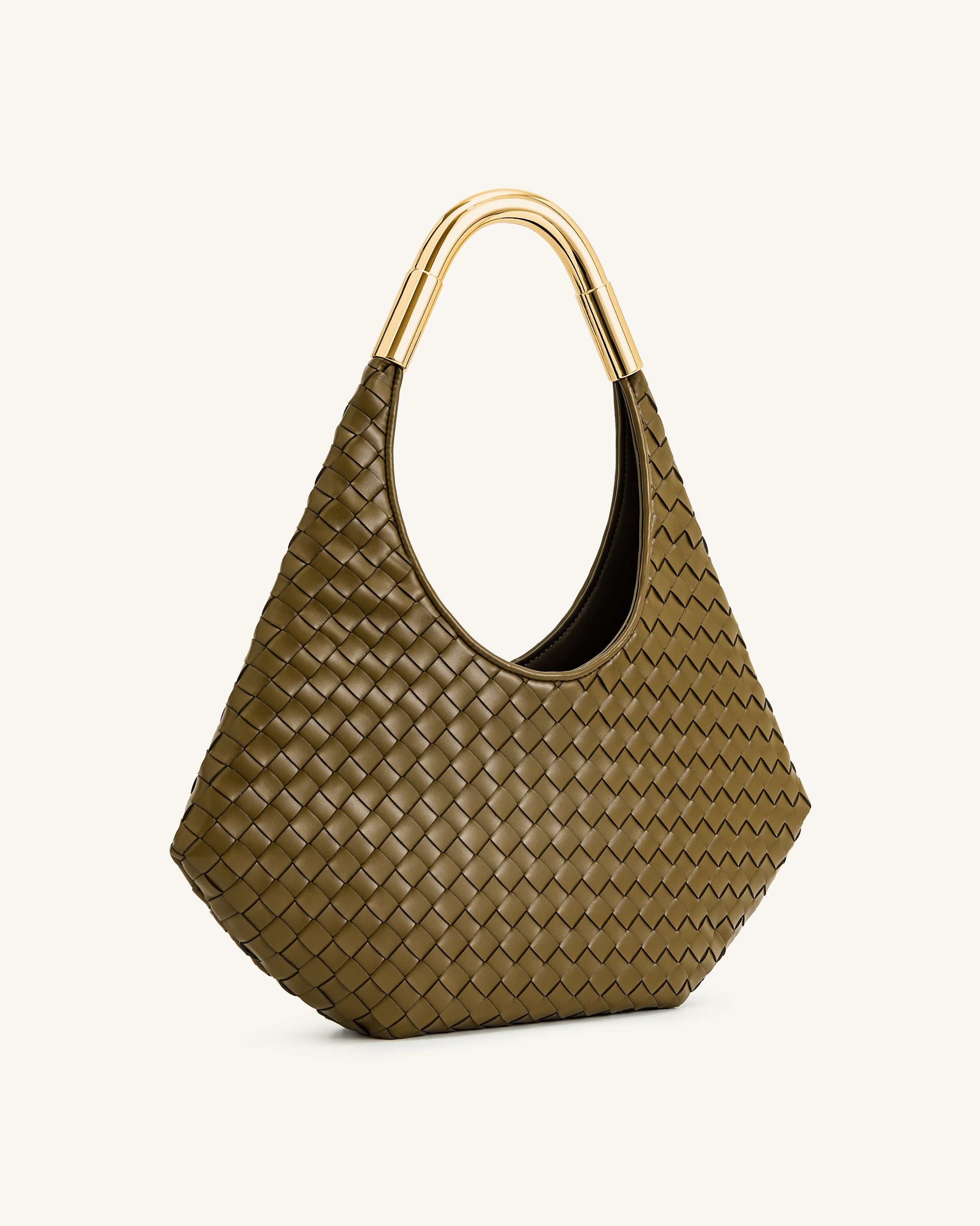 Olivia Hand-Woven Metal Handle Hobo Bag - Olive Green | JW PEI