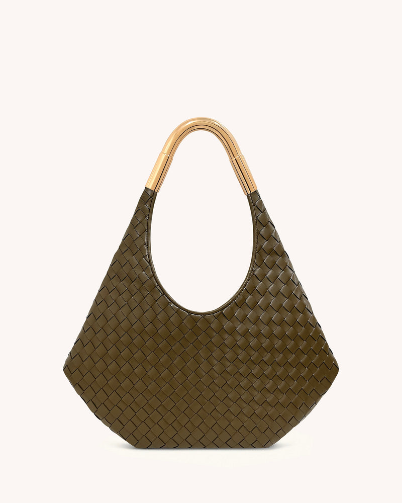 Olivia Hand-Woven Metal Handle Hobo Bag - Olive Green