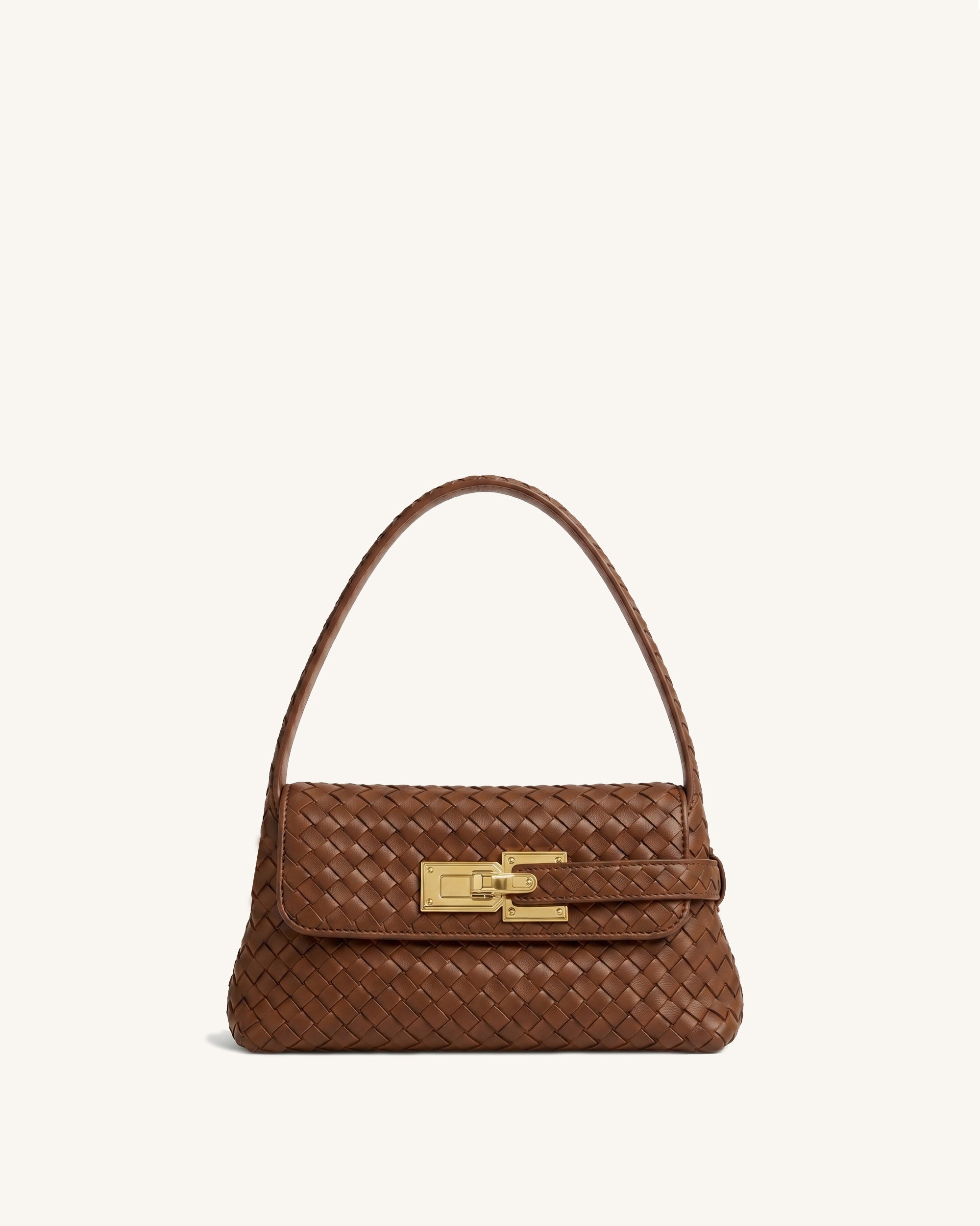 Keyla Woven Belt Lock Shoulder Bag - Camel