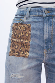Patchwork Wide-Leg Jeans - Light Blue