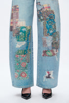 Patchwork Denim Jeans - Light Blue