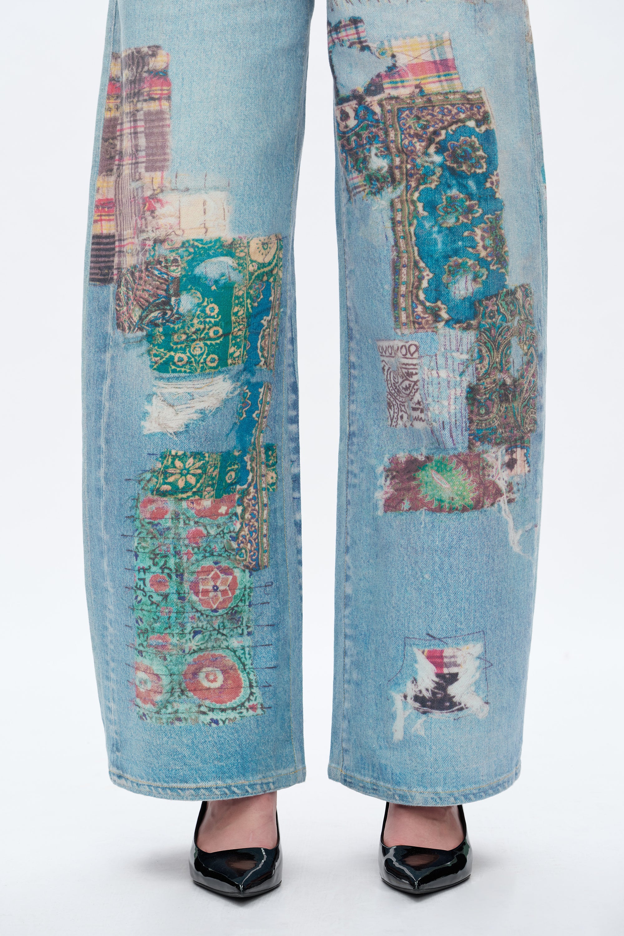 Patchwork Denim Jeans - Light Blue