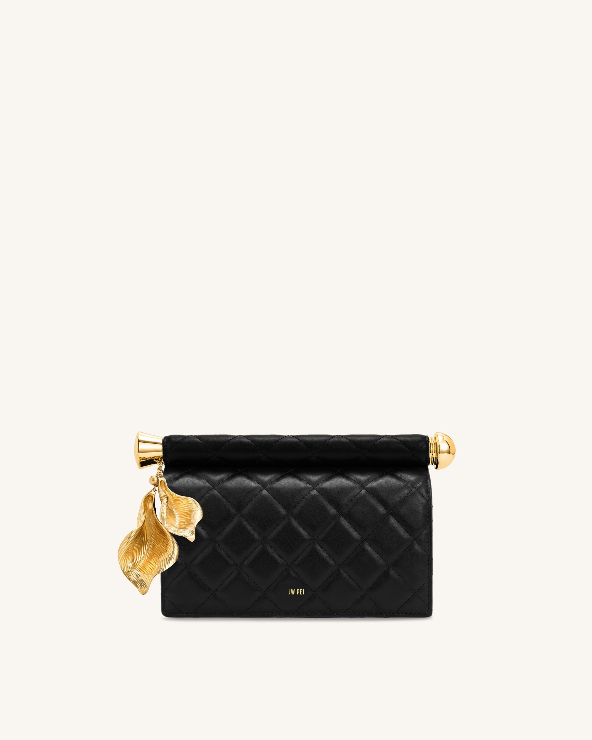 Holly Quilting Metal Pendant Embellished Clutch - Dark Black