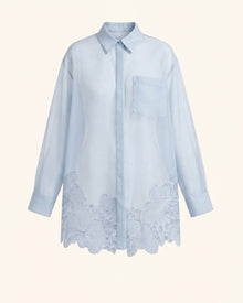 Orchid-Embroidered Button-Collar Shirt - Light Blue