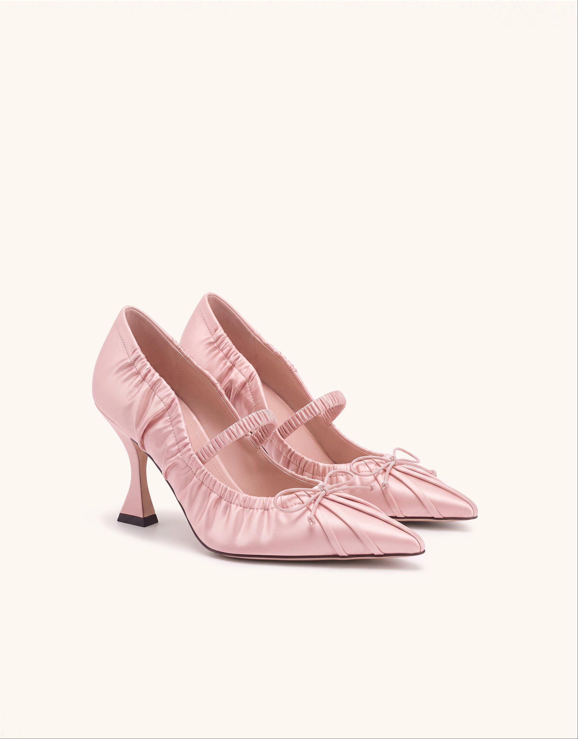 Solenne Satin Bow Ruched Mary Jane Pumps - Blush Pink