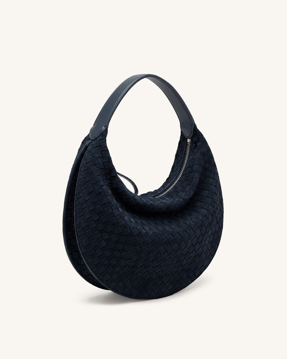 Nola Faux Suede Woven Crescent Shoulder Bag - Navy Blue