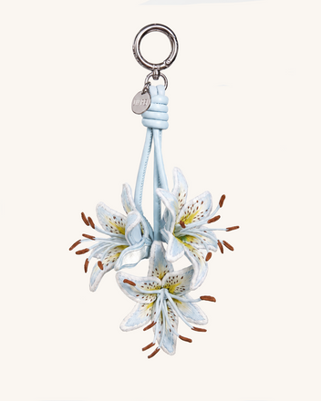 3D Embroidered Lily Bag Charm - Ice Blue