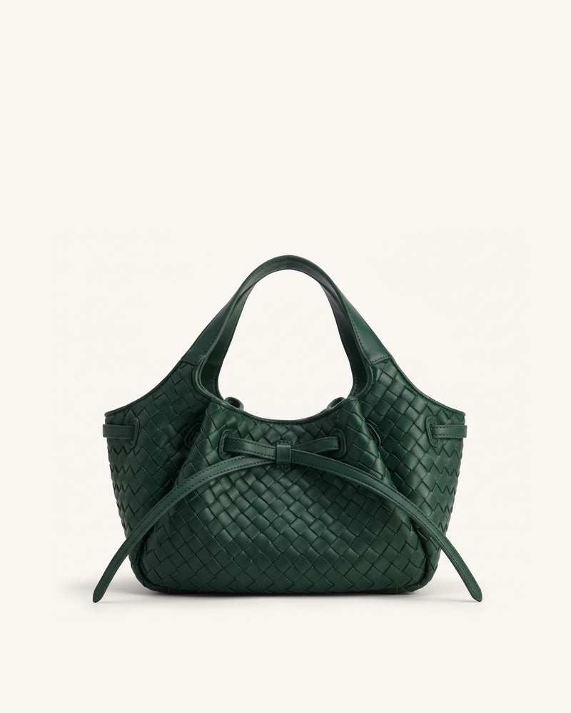 Mabel Woven Soft Bow Tote Bag - Dark Green