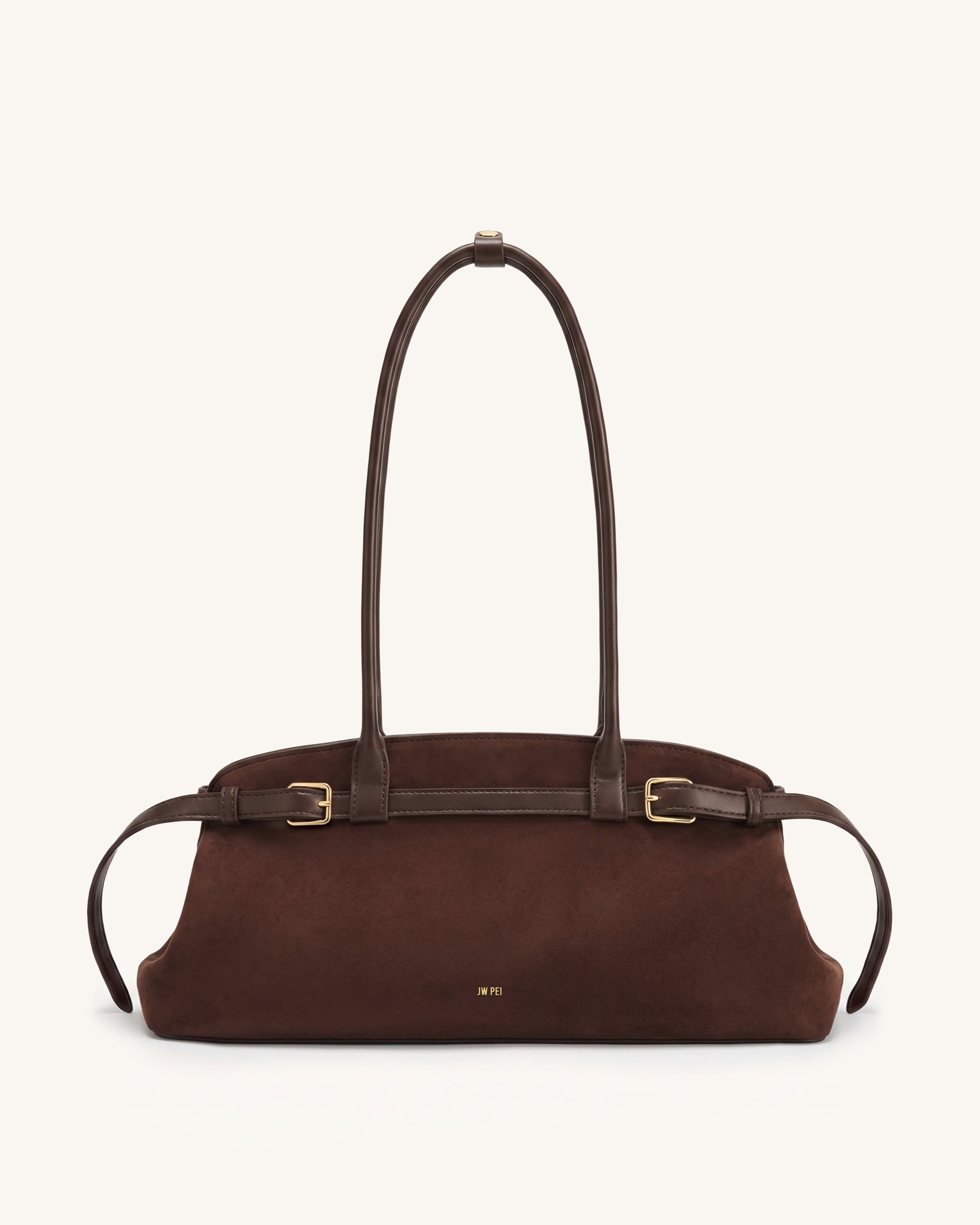 Arden Faux Suede Belt Detail East-West Shoulder Bag - Coffee Brown