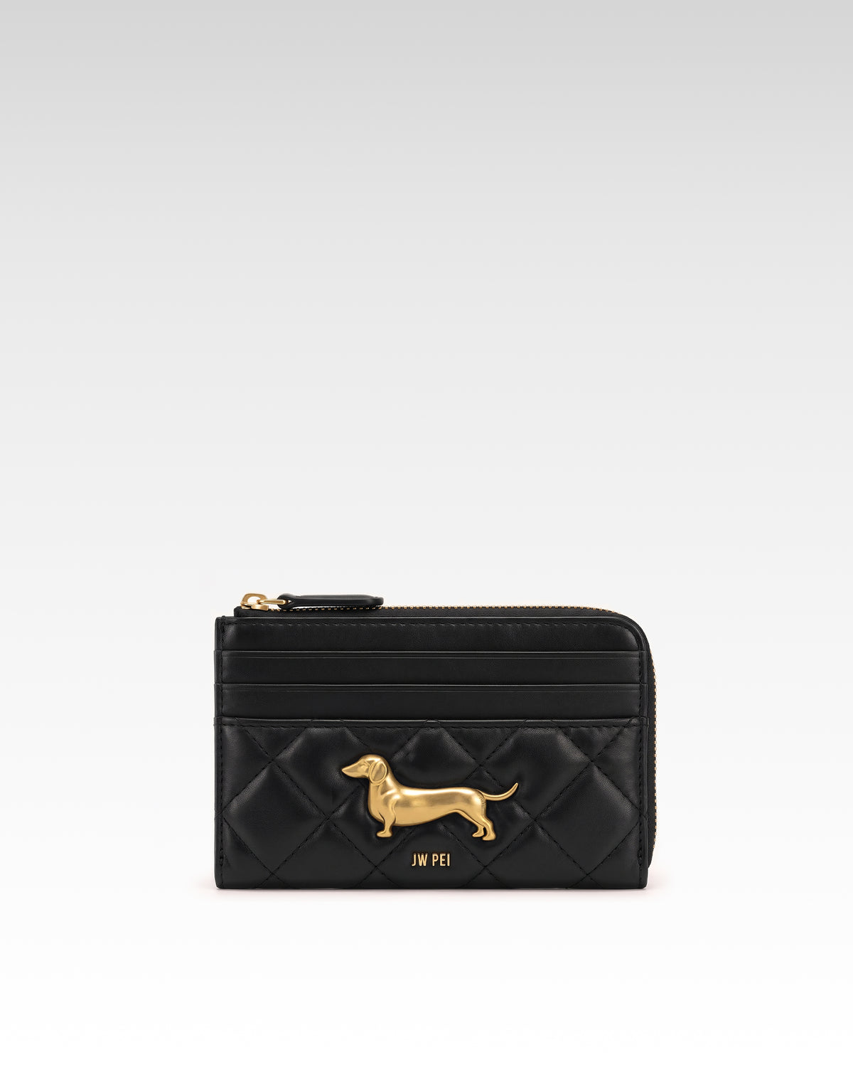 Maeve Quilted Dachshund Metal Emblem Card Slot Wallet - Black