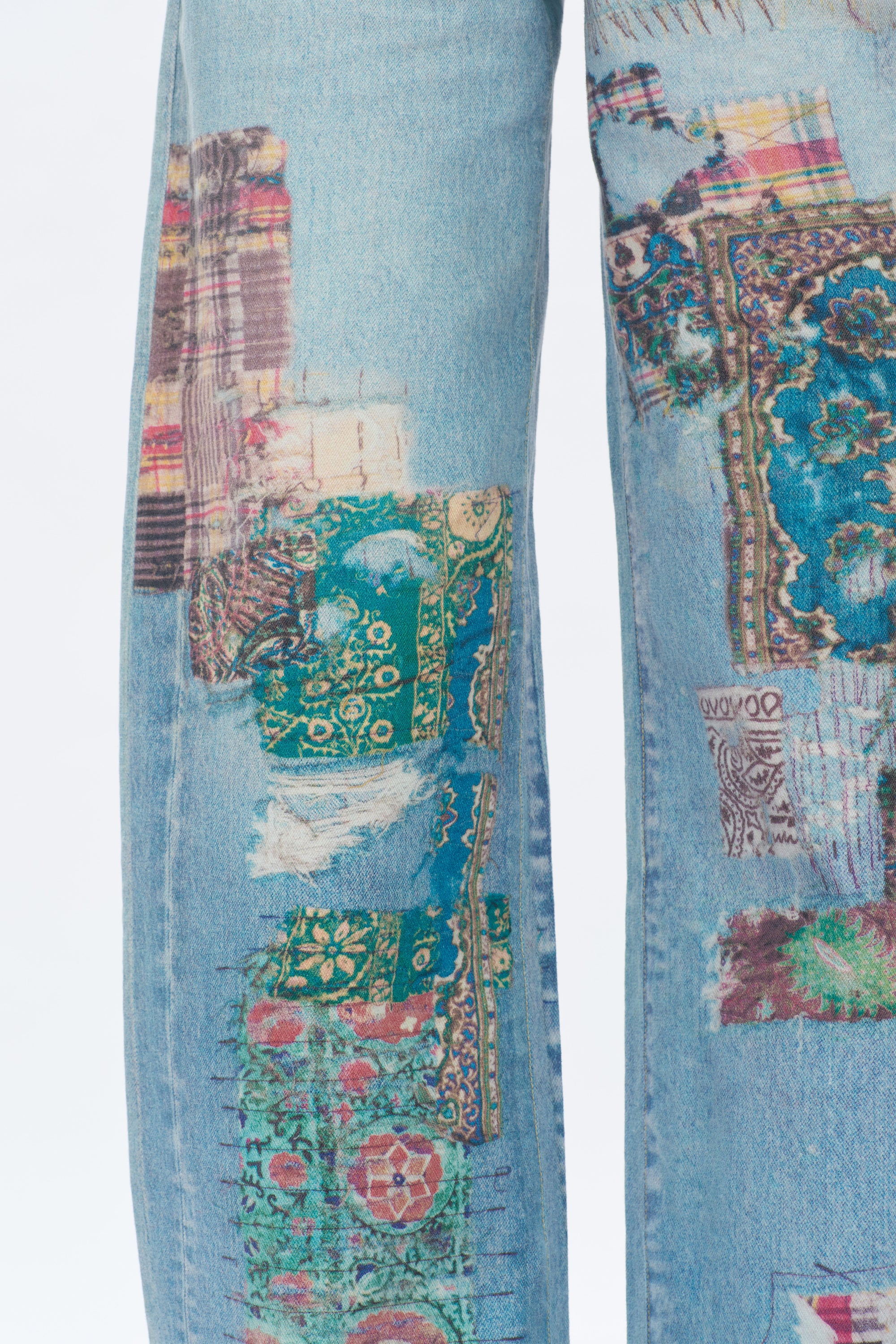 Patchwork Denim Jeans - Light Blue