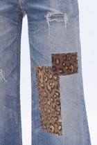 Patchwork Wide-Leg Jeans - Light Blue