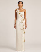 Orchid Embellished Cutout Slit Maxi Dress - Cream-colored