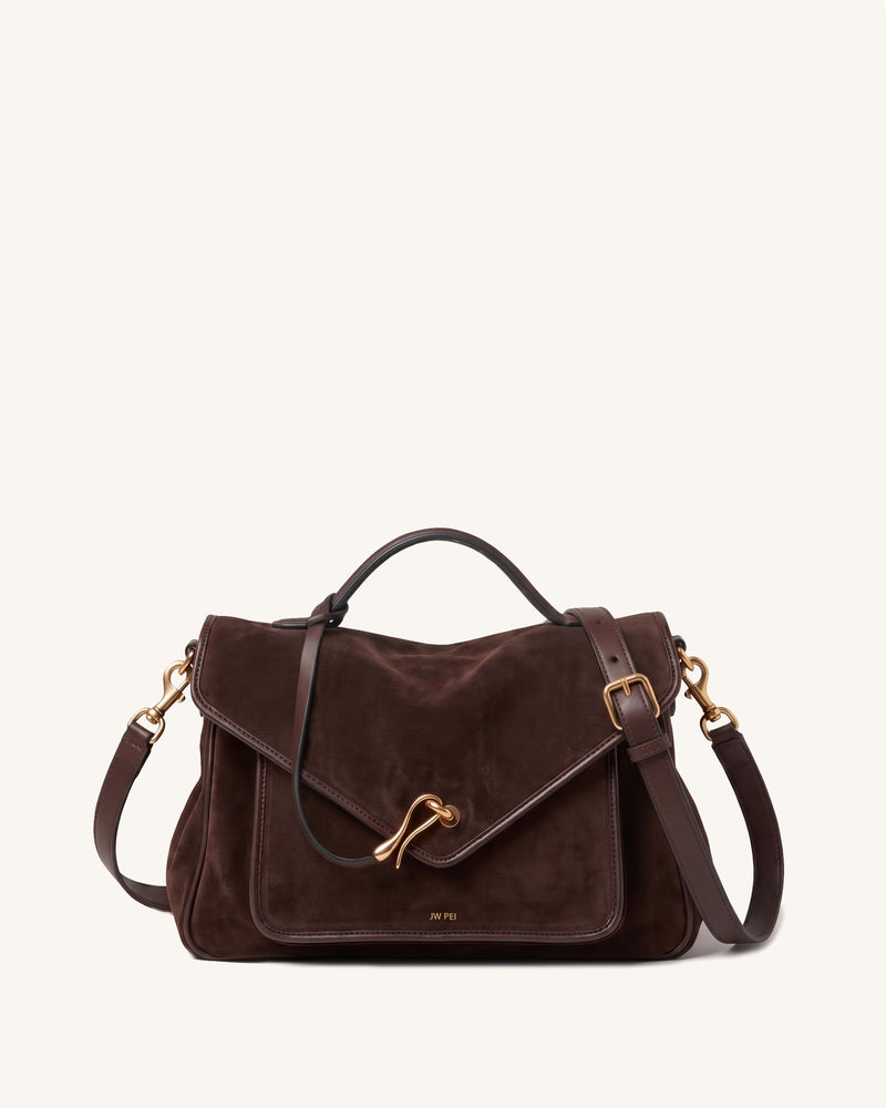 Celeste Faux Suede Envelope Pocket Shoulder Bag - Chocolate Brown