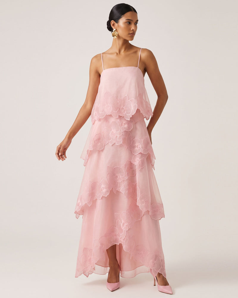 Orchid Embroidered Layered Maxi Dress - Blush Powder