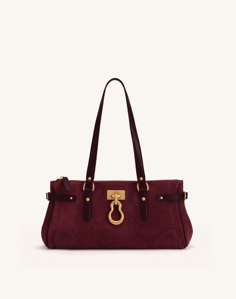 Yvette Faux Suede Elongated Tote Bag - Burgundy