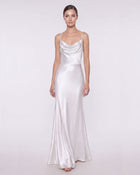 Satin Cowl Neck Spaghetti Strap Maxi Dress - White