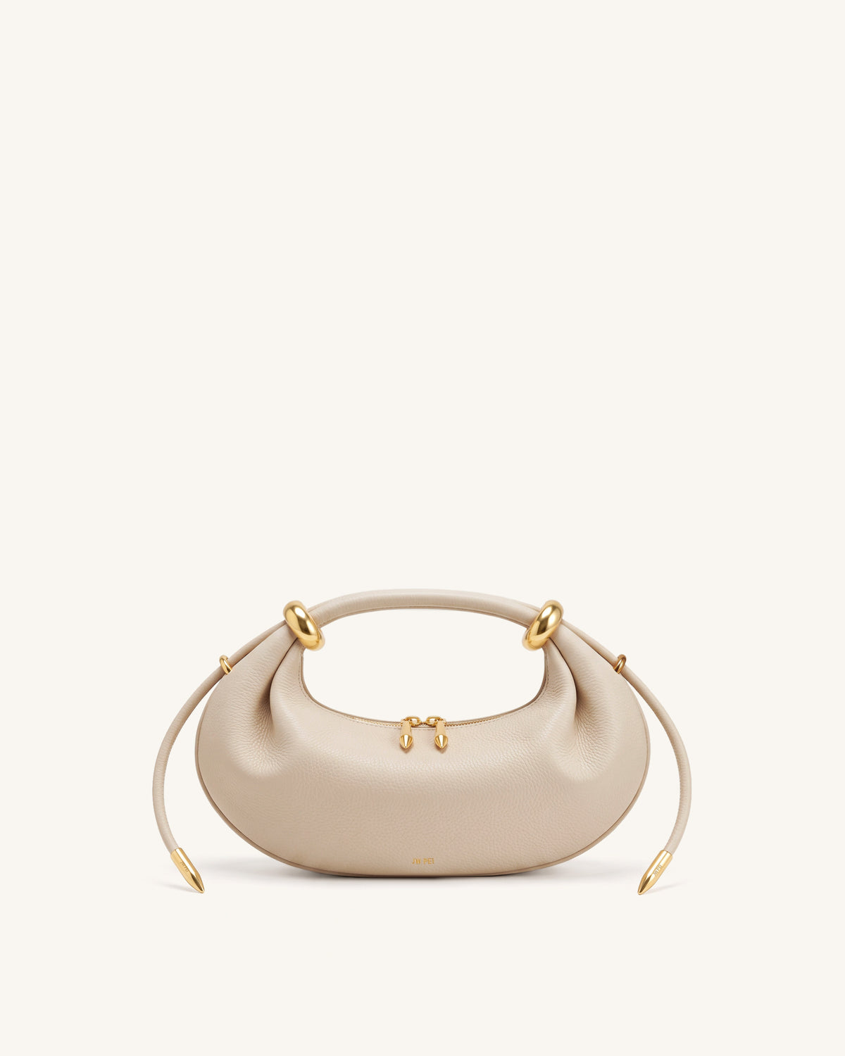 Ellie Metal Ring Embellished Crescent Top Handle Bag - Light Khaki