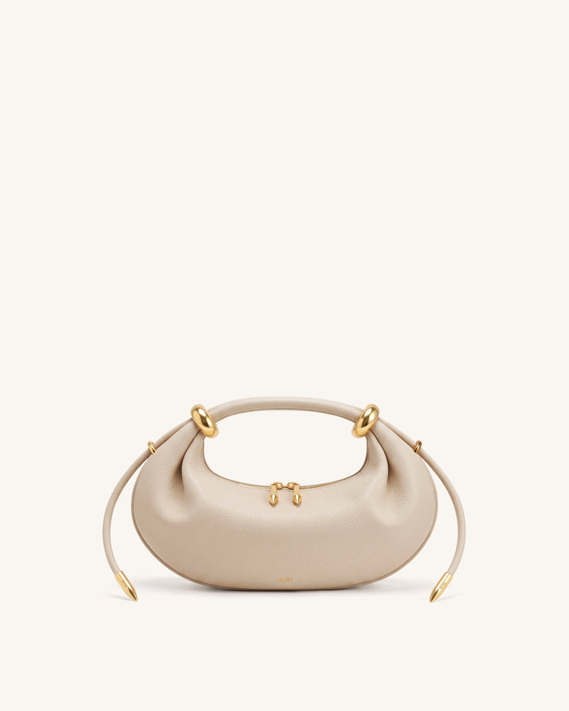 Ellie Metal Ring Embellished Crescent Top Handle Bag - Light Khaki