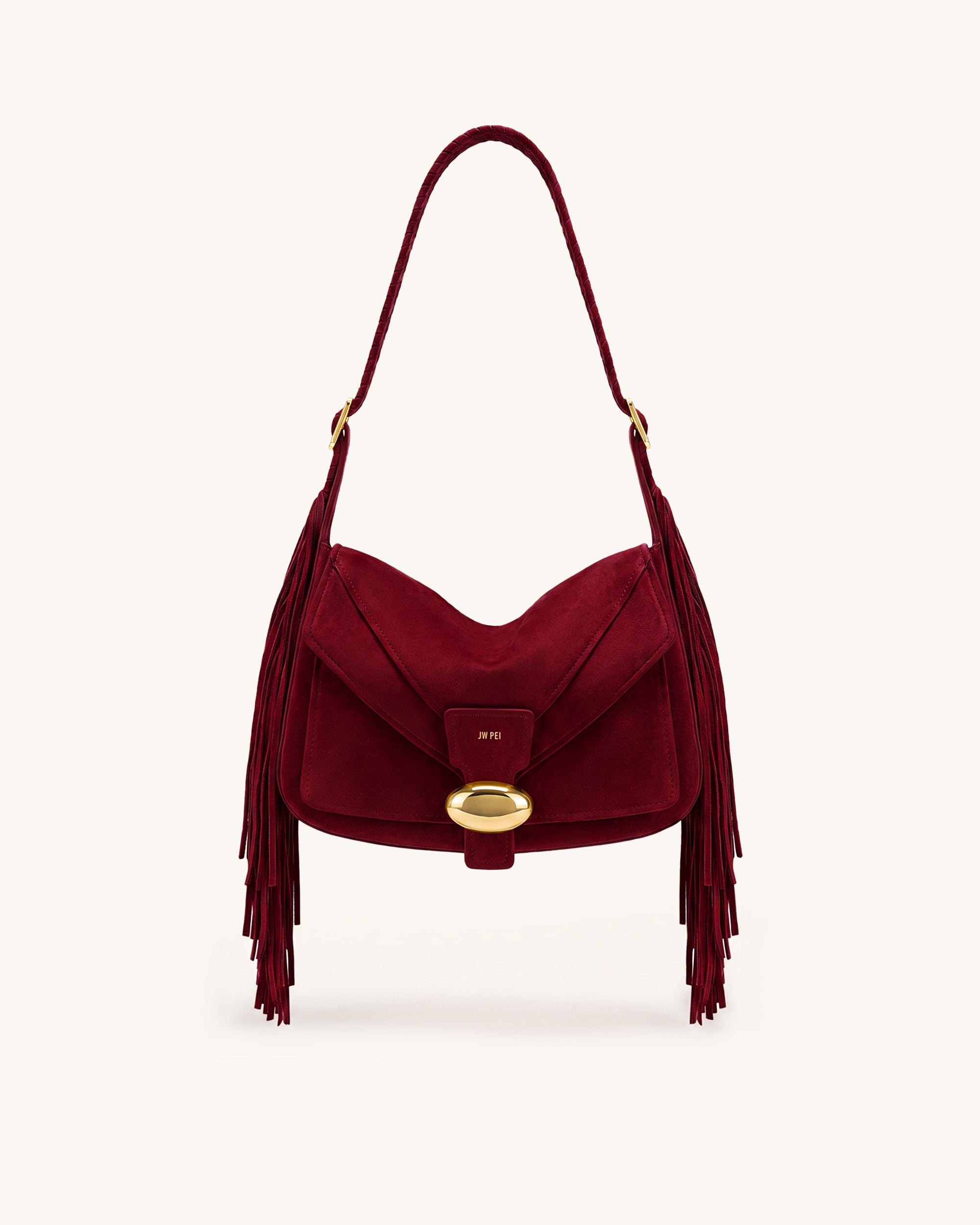 Avery Fringe Faux Suede Shoulder Bag - Burgundy