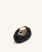 Alina Woven Crescent Top Handle Bag - Black