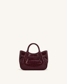 Maeve Dachshund Charm Mini Satchel Bag - Burgundy Croc