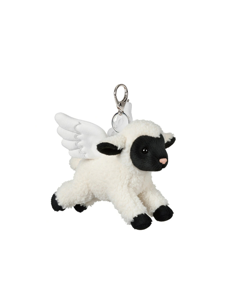 Fuzzy White Flying Lamb Bag Charm Keychain – White