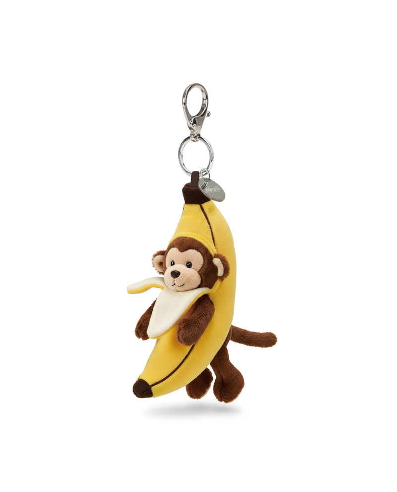 Fuzzy Monkey in Banana Bag Charm Keychain – Yellow