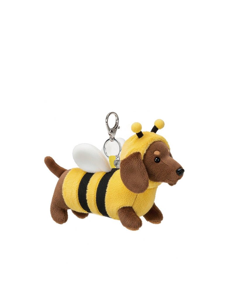 Bee Dog Plush Bag Charm Keychain – Brown Yellow