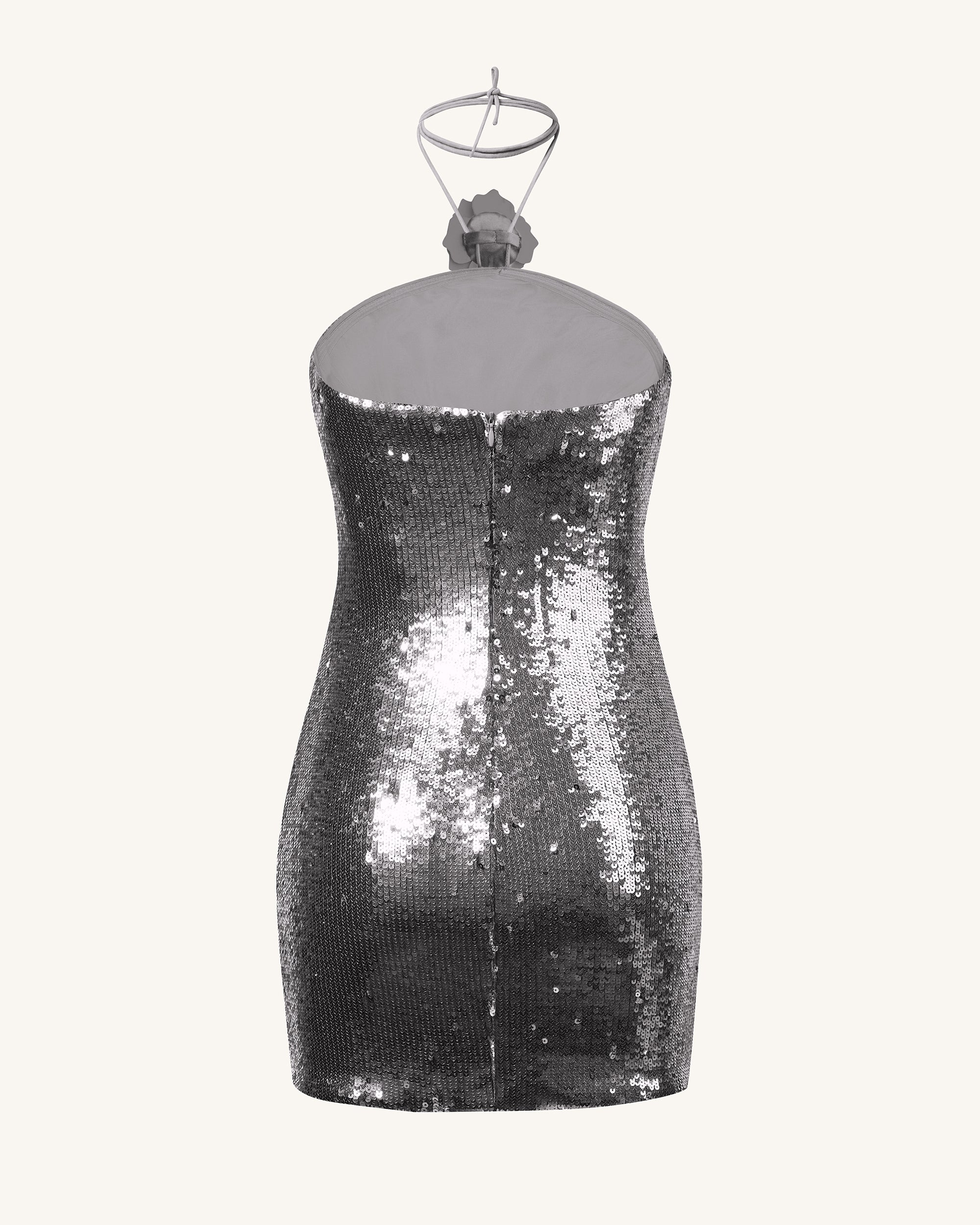 Burgundy Silver Sequinned Halter Mini Dress - Silver | JW PEI Burgundy Silver Sequinned Halter Mini Dress - Silver | JW PEI