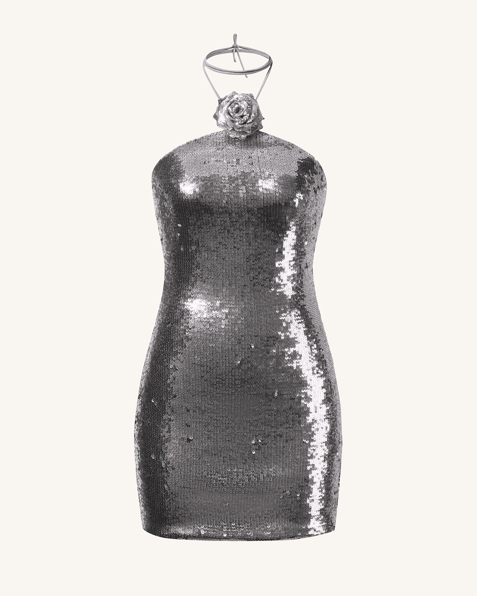 Burgundy Silver Sequinned Halter Mini Dress - Silver Burgundy Silver Sequinned Halter Mini Dress - Silver