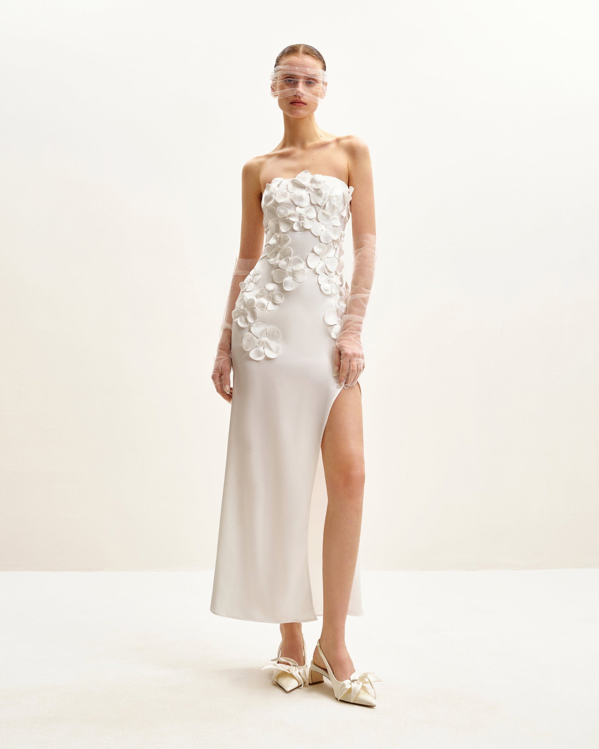 Floral Embroidered Long Dress - White