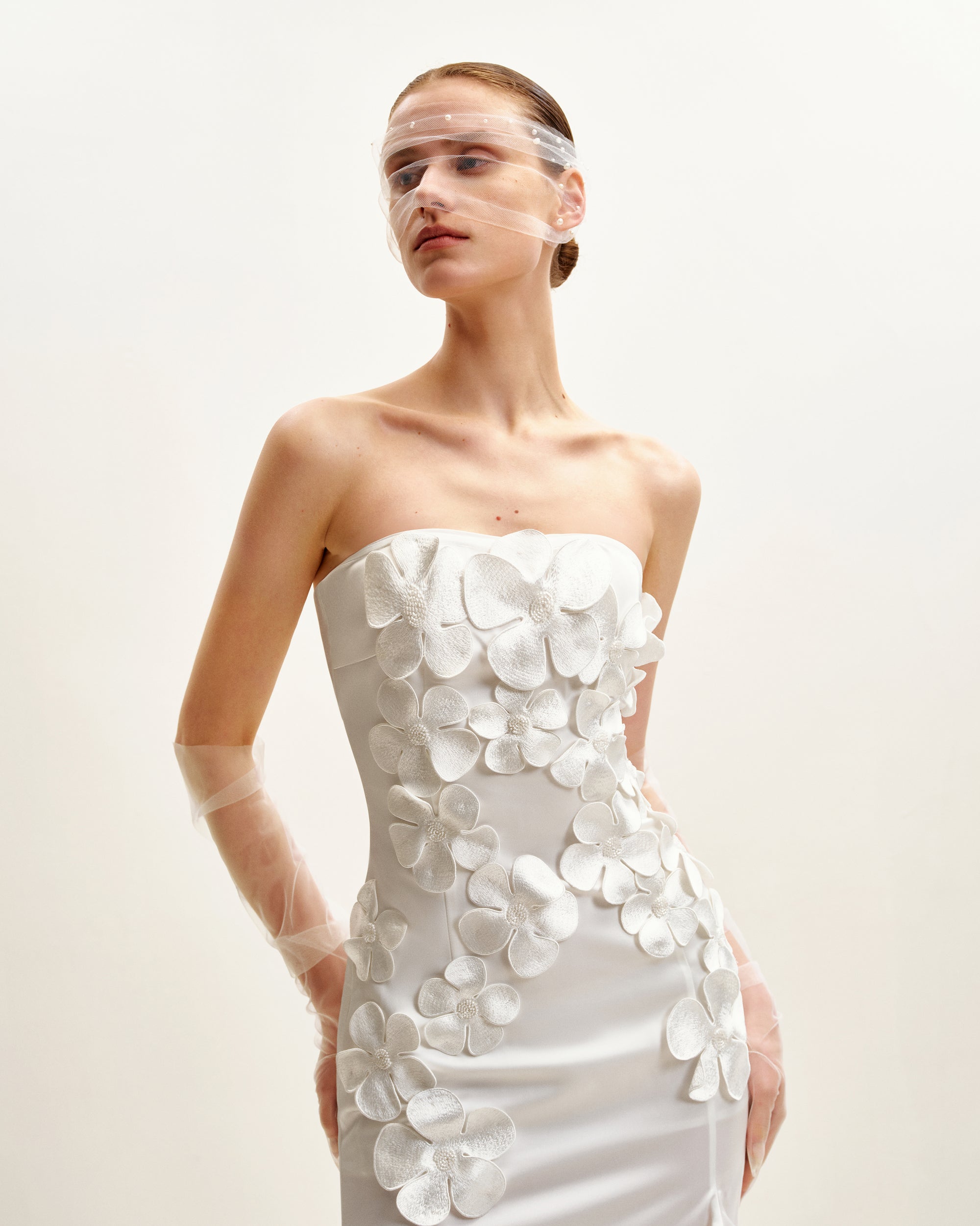 Floral Embroidered Long Dress - White