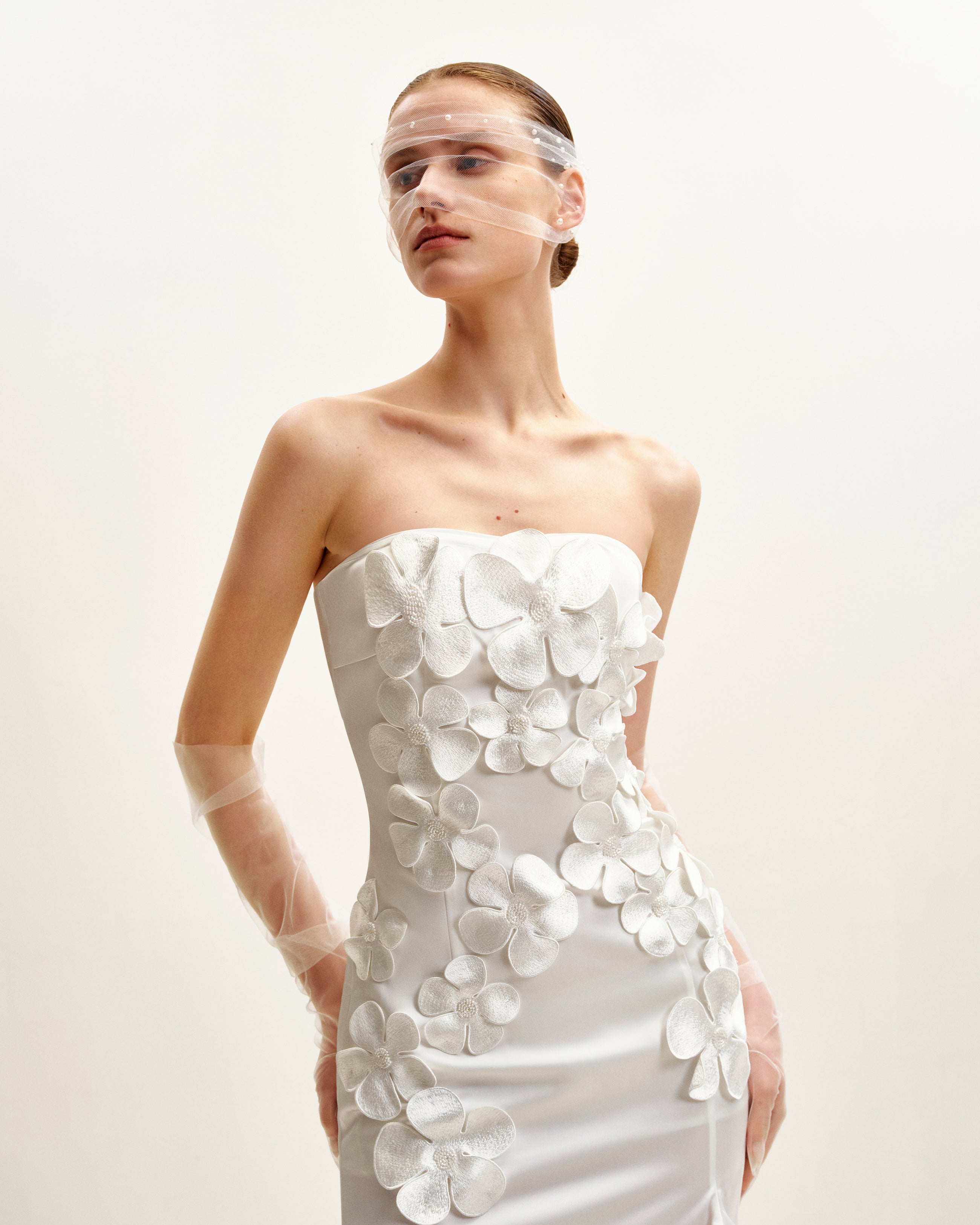 Floral Embroidered Long Dress - White