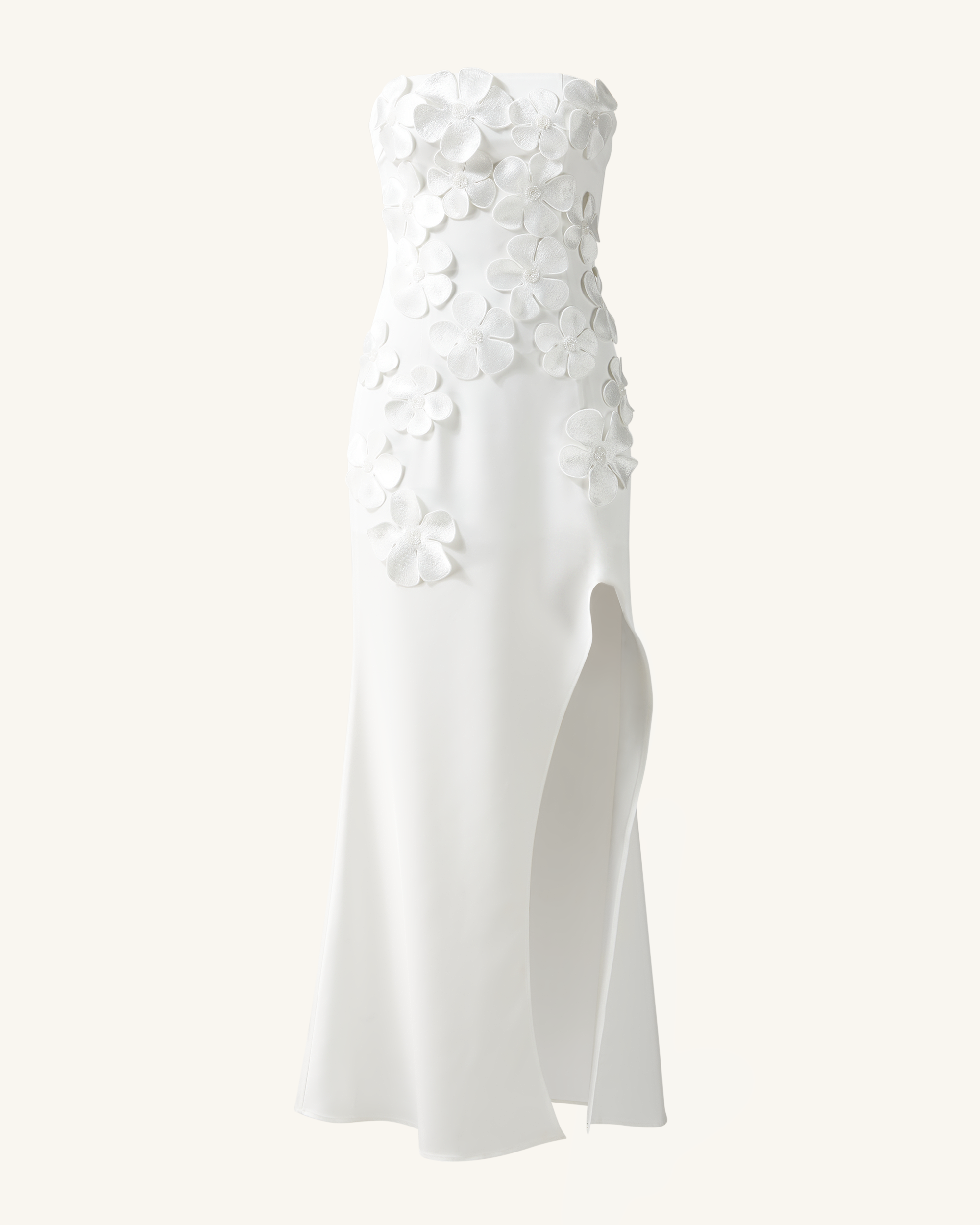 Floral Embroidered Long Dress - White Floral Embroidered Long Dress - White