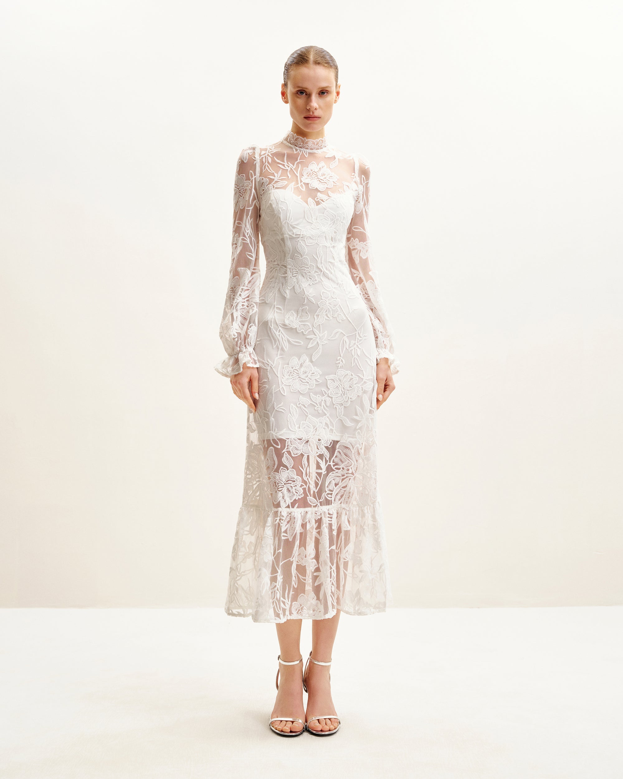 Elegant Lace Midi Dress - White 8 | US Elegant Lace Midi Dress - White 8 | US