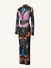 Sheer Butterfly and Beetle Gown - Multicolor